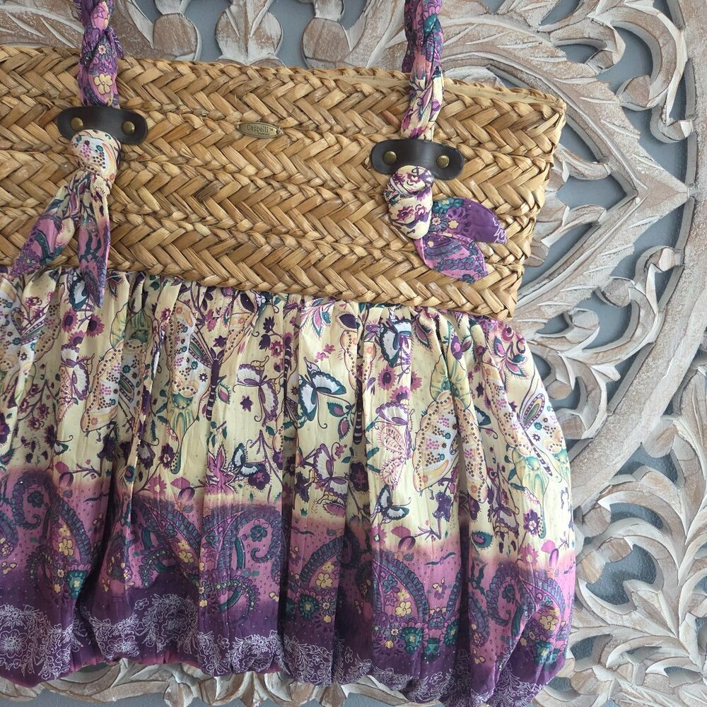 Cappella Straworld Boho Woven/Fabric Tote Bag Purse Purple Floral - Picture 2 of 6